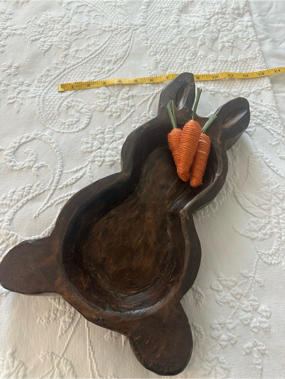 Handcarved Wooden Bunny Dough Bowl - Brown